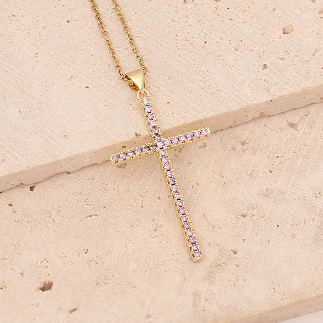 Simple Style Cross Copper Plating Zircon Pendant Necklace 1 Piece