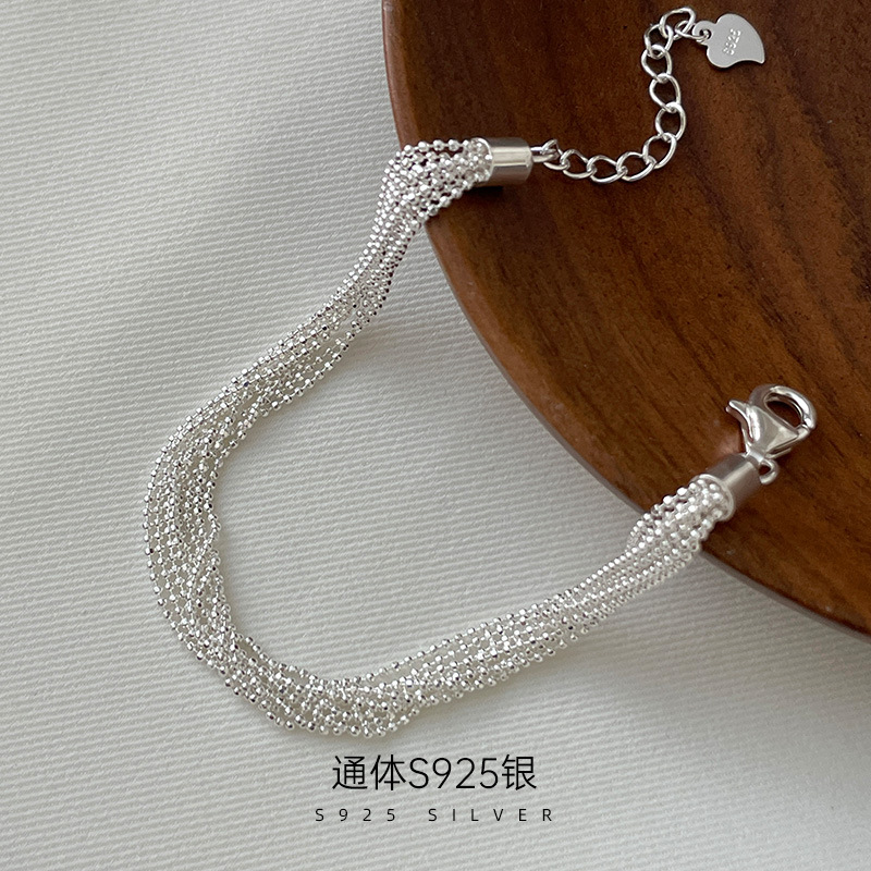 S925純銀不規則纏繞重工圓珠手鍊女輕奢高級感波光粼粼瀑布手串