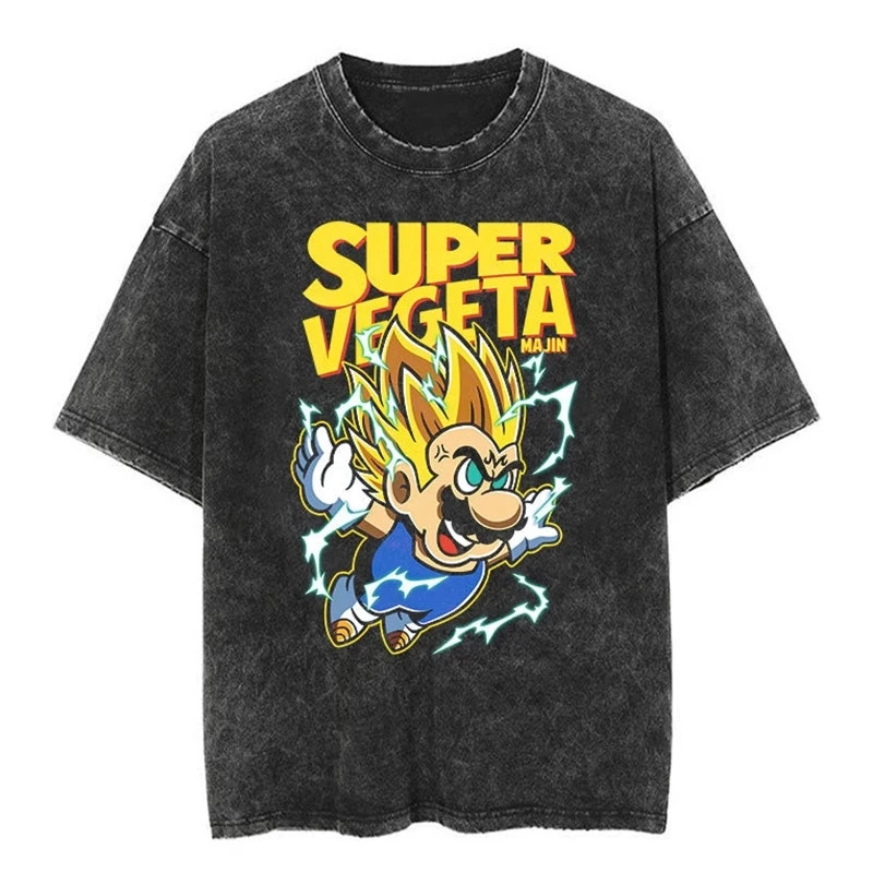 Cross-Border European Size Pure Cotton Japanese Classic Dragon Ball Goku Cartoon Anime Oversized High Street Retro Washed Distressed Style