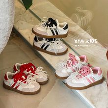 童鞋2026年春季新款儿童休闲鞋韩版撞色珍珠蝴蝶结女童德训鞋