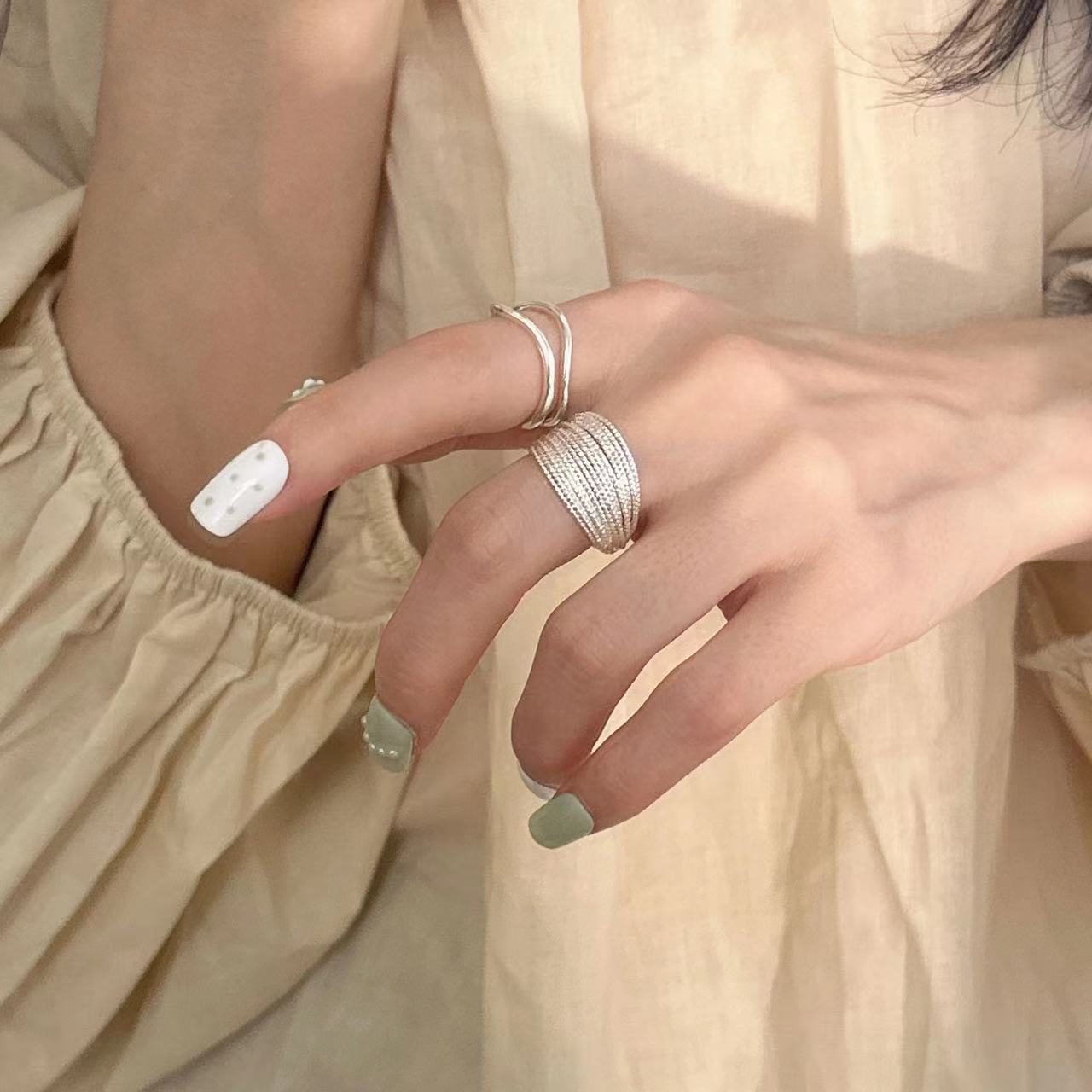 Unisex fashion cold niche handmade layered silver ring super multi layered strands exaggerated ins style ring_voghion.com