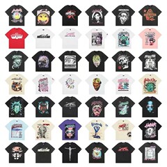 新型美潮Hell地獄の星シリーズプリント双紗純綿カジュアル男女夏ゆるい半袖tシャツ