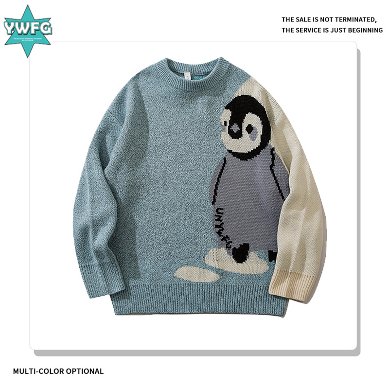 YWFG ropa de mujer retro lindos pingüinos 2024 Año Nuevo otoño pareja alta versátil cuello redondo manga larga jersey