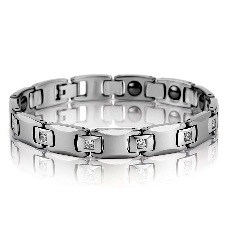 Pulsera de estilo coreano en stock al por mayor de acero de tungsteno con incrustaciones CNC ZIRCON par imán pulsera de San Valentín día pareja joyería