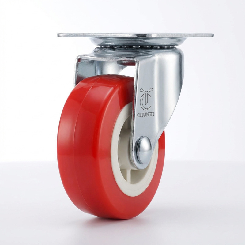2.5/ 3inch Diameter Flat Swivel Caster Wheels Manufacturer Wholesale White Core Red Surface Pvc Swivel Casters for Desks and Industrial Equipment