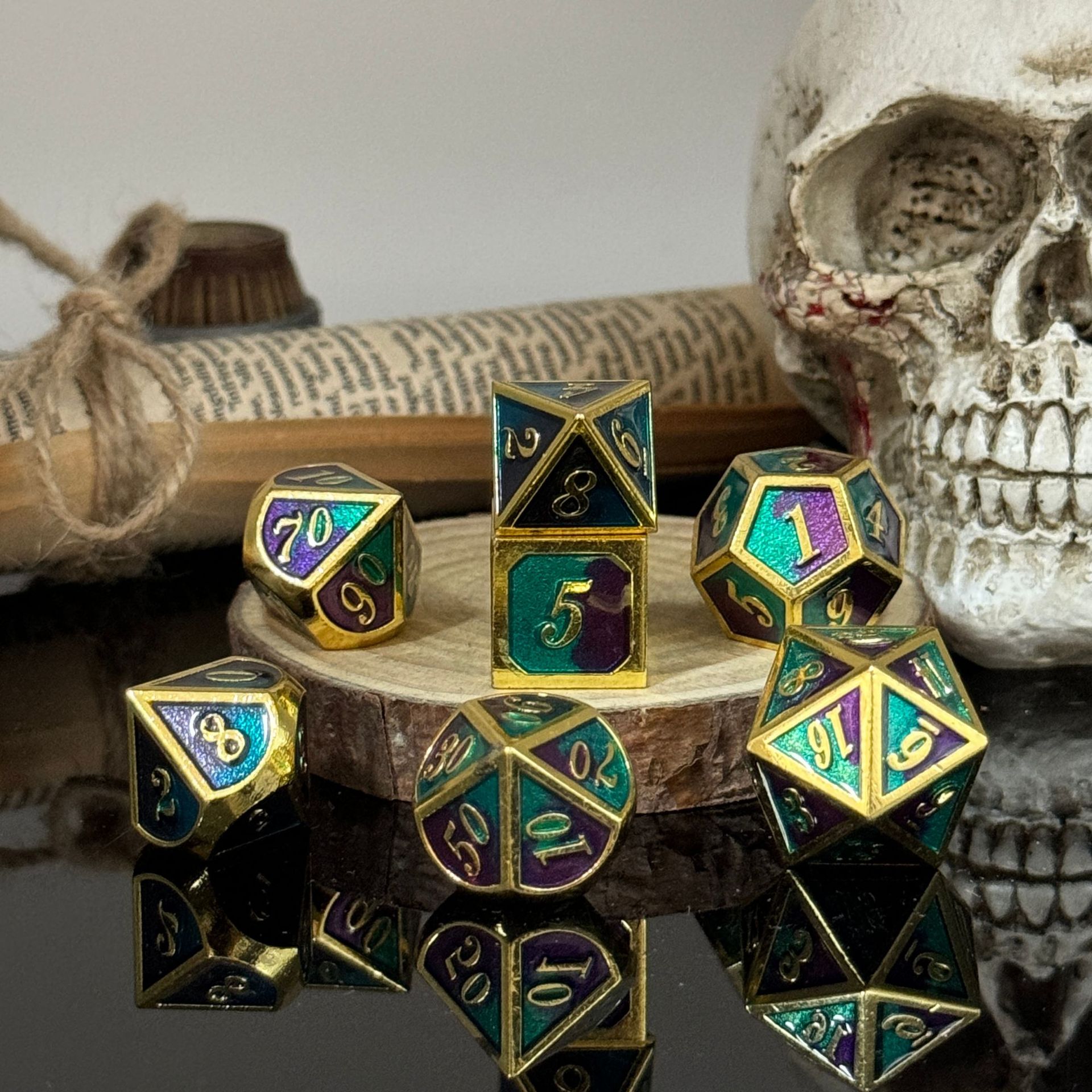 Dados de metal dnd dragón y mazmorras juego de mesa juego de dados sólidos trpg running ground poliedro cromado