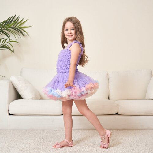 Tutu Dress Mesh with Gabon Embroidery for Girls, Summer Style — Petite & Medium-Sized Kids' School Dance Tutu Skirt, Perfect as a June 1st Festival Gown