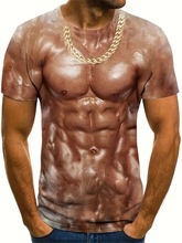 跨境 2025亚马逊爆款3d数码印花肌肉搞怪T恤个性印花