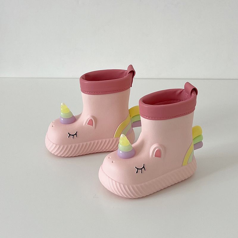 Children's Rain Boots Girls Cute Unicorn Rain Boots Soft Bottom Kindergarten Baby Students Outdoor Waterproof Non-Slip Rubber Shoes
