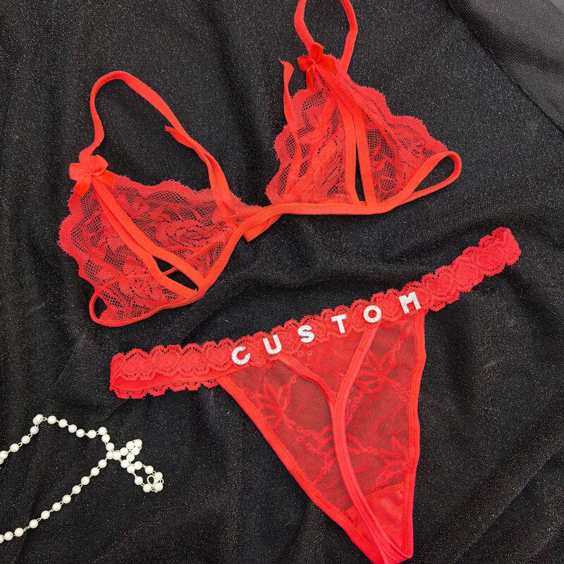 Cross-border lace transparent underwear sexy T-pants suit rhinestone letters full lace thong Cross-border lace transparent underwear sexy T-pants suit rhinestone letters full lace thong