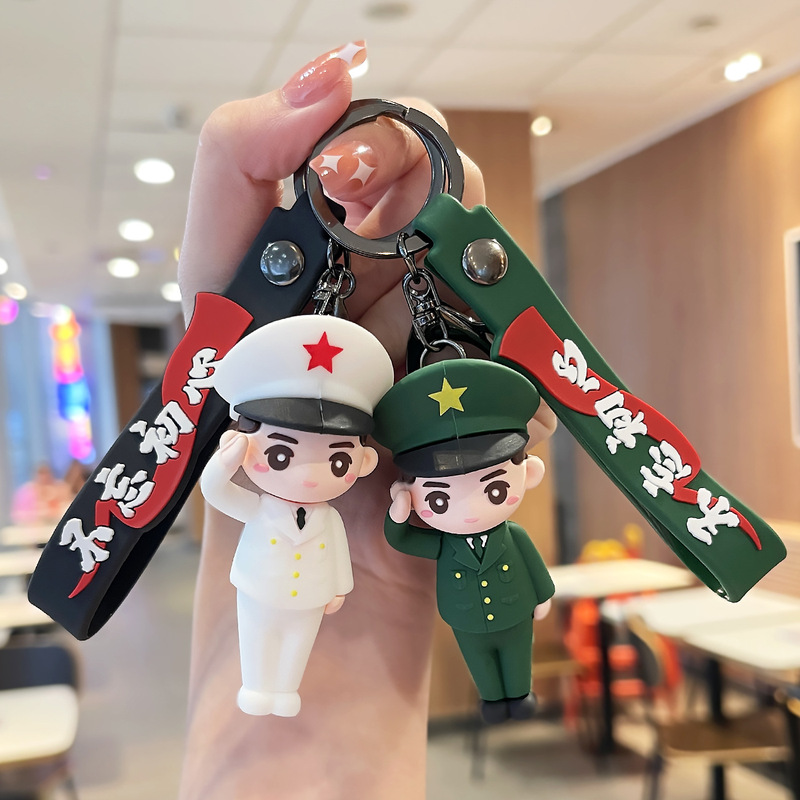 Salute Military Soft Plastic Doll Keychain Small Pendant Army Day Small Gift for Military Men Small Gift Backpack Pendant