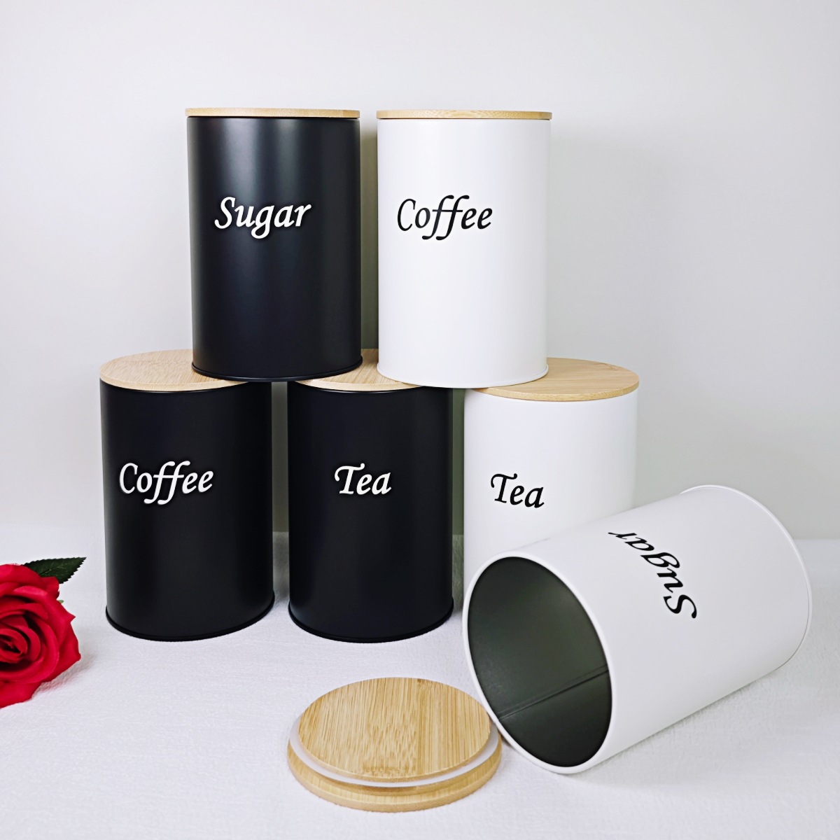 Tapa redonda de bambú y madera, lata de hierro puntual, té de café, sello de azúcar, tapa de bambú, lata de hierro, almacenamiento ecológico, lata de metal creativa