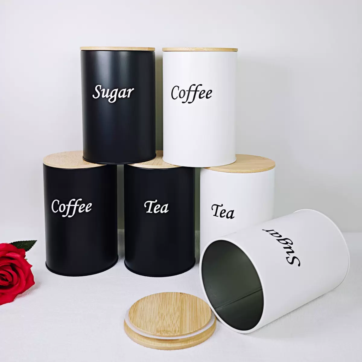 圆形竹木盖现货铁罐咖啡茶叶糖密封竹盖铁罐环保收纳创意金属罐