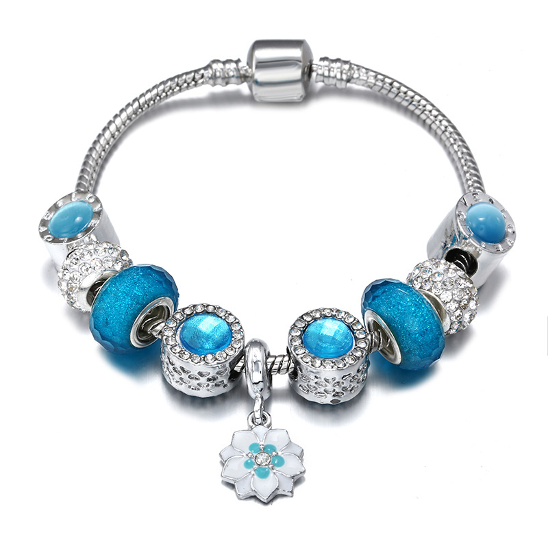 Retro Round Flower Alloy Copper Enamel Artificial Gemstones Womenu0027S Bracelets