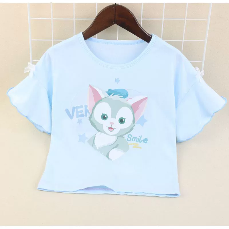 Summer thin children's fashionable body-friendly T-shirt for leisure, puff sleeves, with short sleeve, children's clothing
