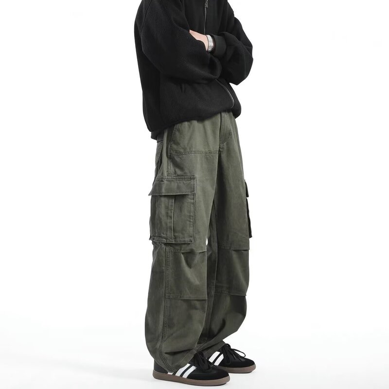 2025 Men's Cargo Pants Spring and Autumn New American Retro Multi-Pocket Heavy Stylish Loose Straight Casual Long Pants 2025 Men's Cargo Pants Spring and Autumn New American Retro Multi-Pocket Heavy Stylish Loose Straight Casual Long Pants