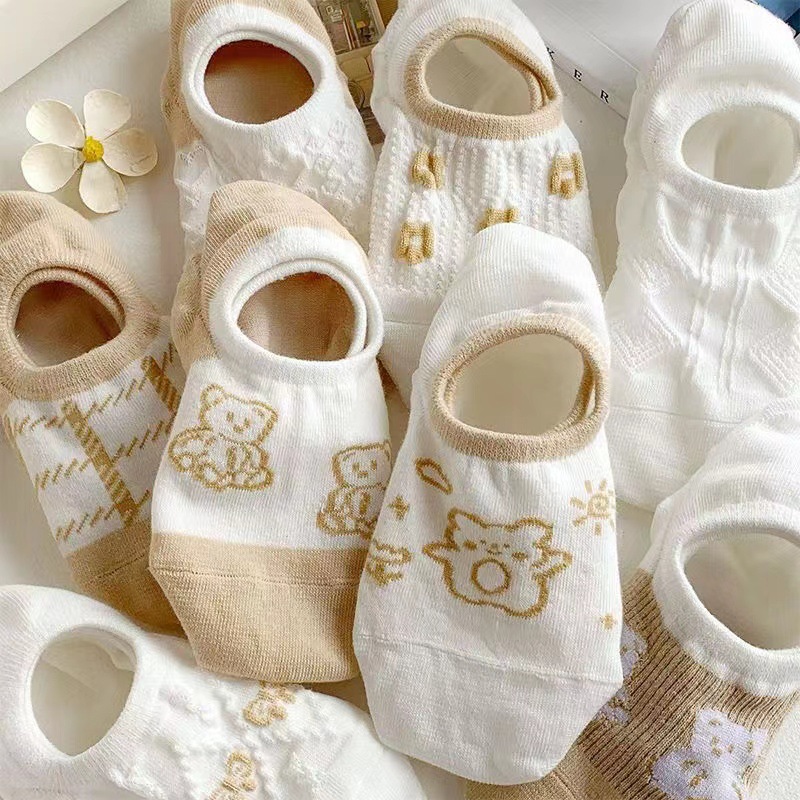 Summer Thin Socks Women's Shallow Mouth Invisible Boat Socks Cute Japanese Style Cartoon Bear Korean Style ins Fashionable Short Socks for Students