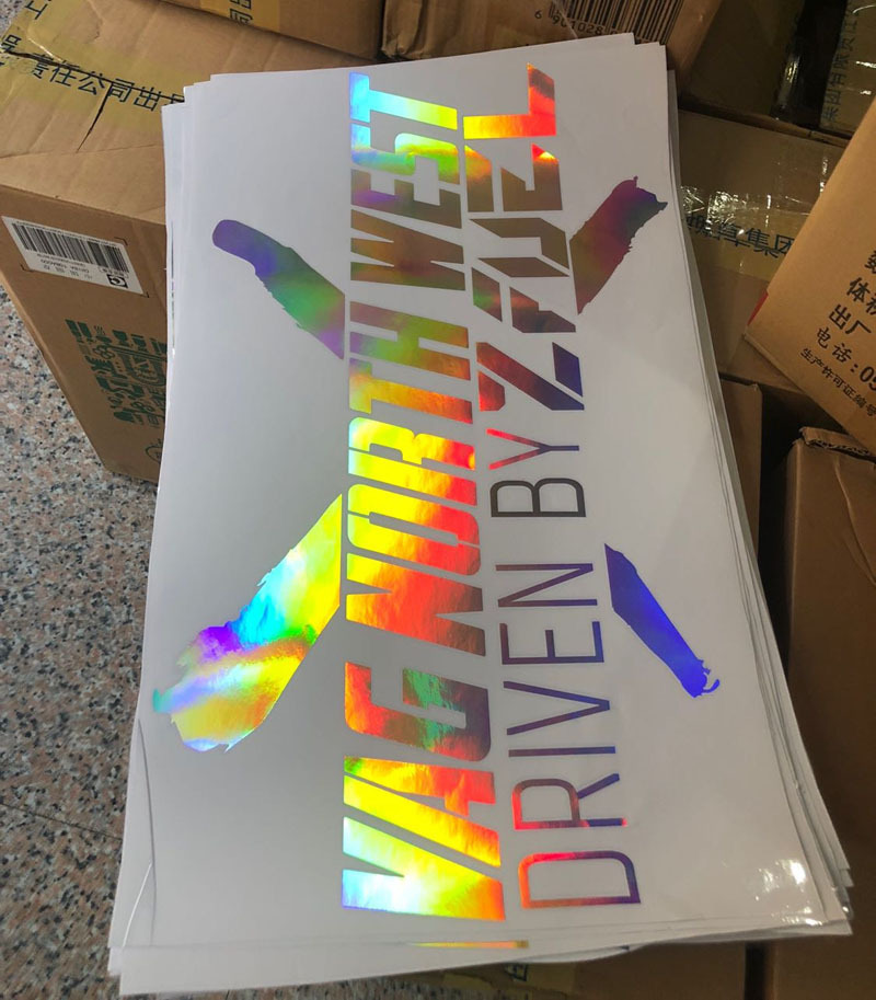 Personalizado colorido láser coche pegatinas coche trasero vidrio publicidad pegatinas puro texto ahueca hacia fuera hermoso