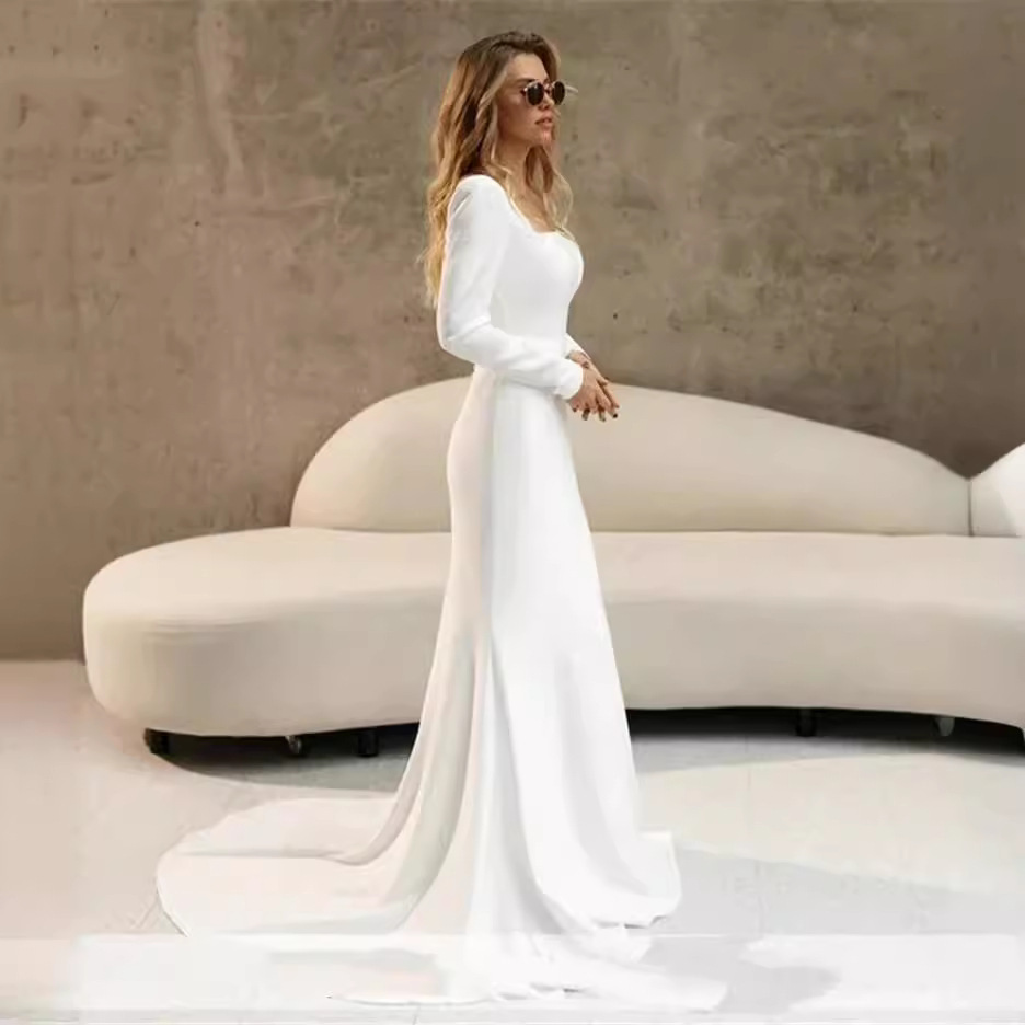 Long-Sleeve Wedding Dress 2026 New Fashion Trendy Aliexpress Trendy Runway Travel Photography Independent Website Light Wedding Dress