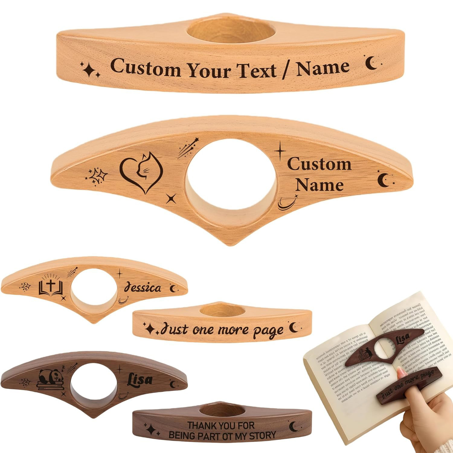 Cross-Border Wooden Thumb Bookmark Portable Book Page Clip Book Press Lazy One-Handed Reading Aid Wooden Ring