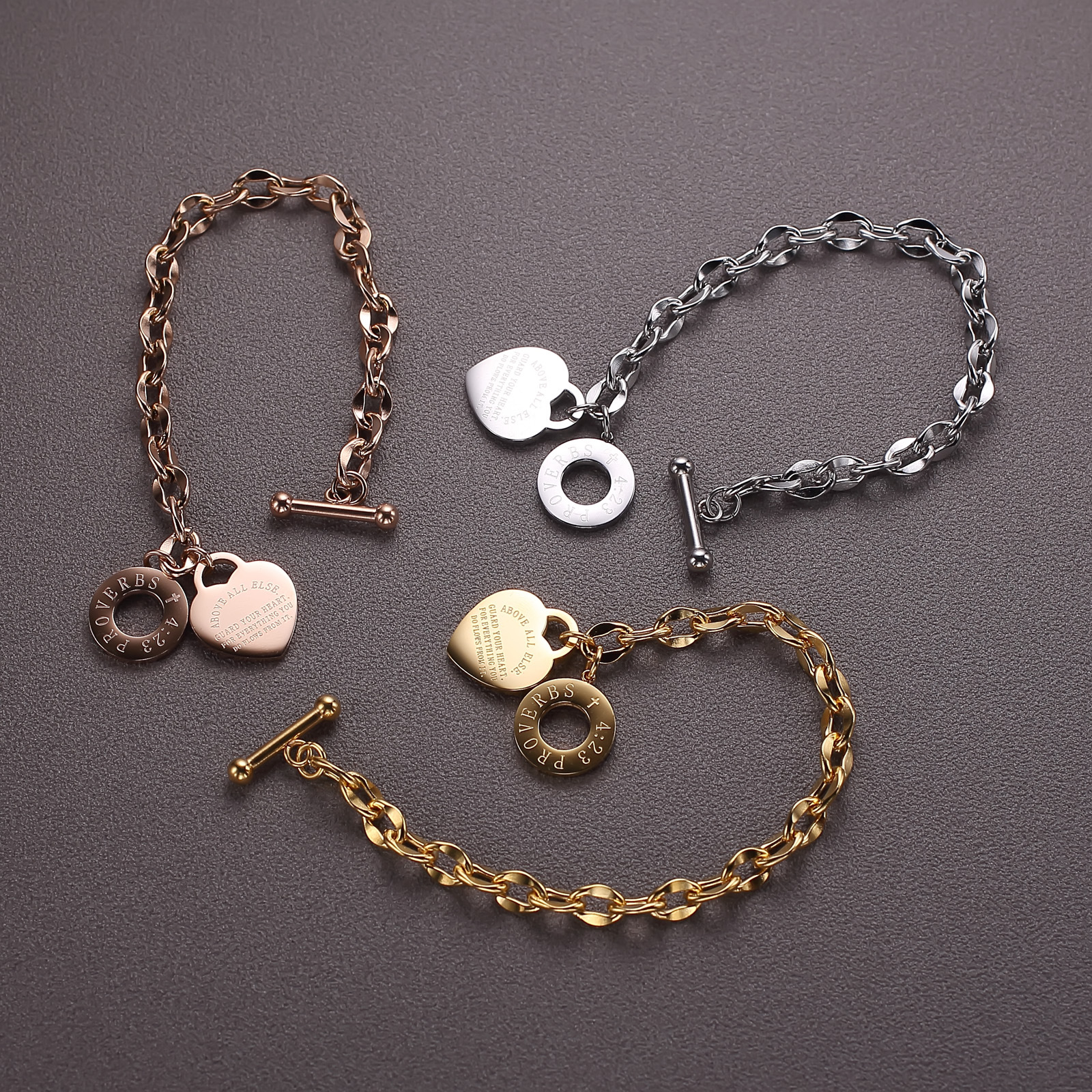 Titanium Steel Chain Material Hot Fashion  Stainless Steel Peach Heart Tag Titanium Steel Bracelet Japanese Buckle Bracelet Wholesale