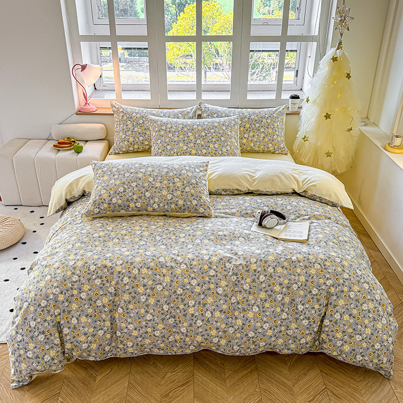 Algodón de cuatro piezas de ropa de cama de algodón 2025, nuevo edredón de flores frescas, sábanas de dormitorio de tres piezas de cuatro estaciones