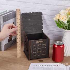 木质纱线收纳盒带钩针测量孔多功能可拆卸编织工具存储盒毛线盒