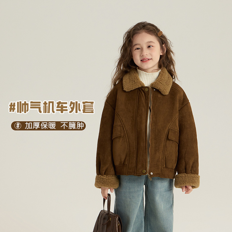 Aimobeibei Girls' Retro Motorcycle Jacket 2025 Winter Children's Korean Style Fur-Lined Warm Cotton Coat Trendy Aimobeibei Girls' Retro Motorcycle Jacket 2025 Winter Children's Korean Style Fur-Lined Warm Cotton Coat Trendy