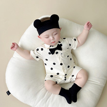 婴儿连体衣夏季男宝宝衣服前开扣波点爬服新生儿服装韩版婴儿衣服
