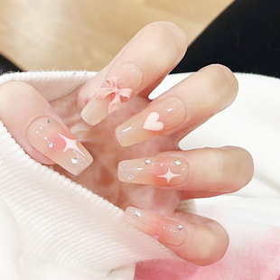 2025 new nail wear nail ins style high sense long bow fake nail patch finished wholesale