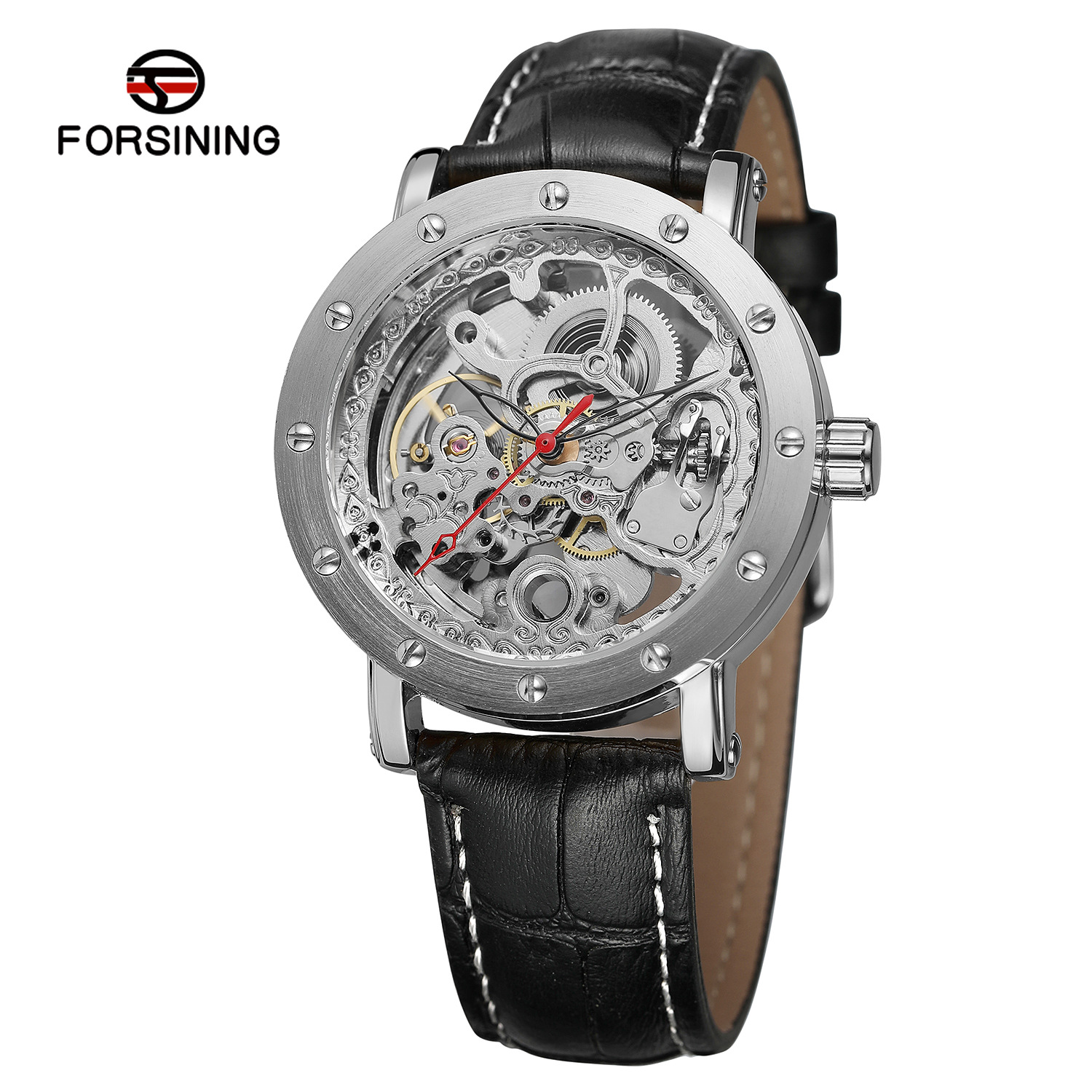 FORSINING Fucini Watch Round Round Stud Scale Automatic Mechanical Watch Belt Wrist Watch Women's Watch