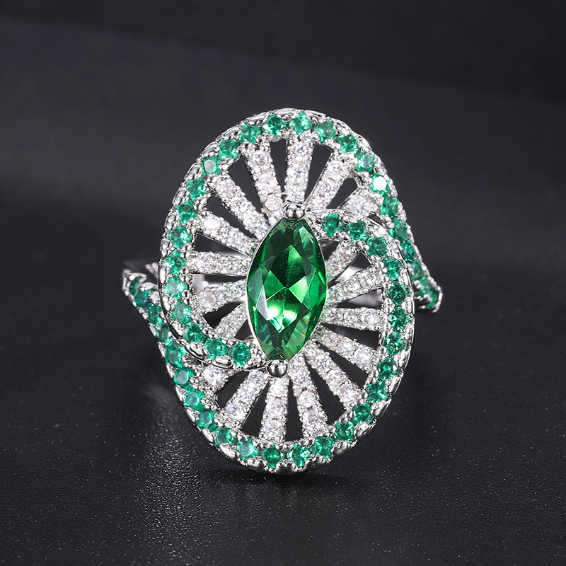 Retro Oval Copper Gold Plated Inlay Artificial Gemstones Rings 1 Piece