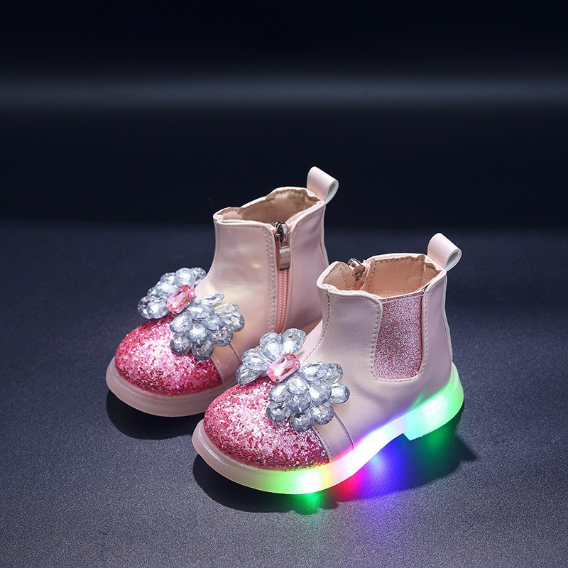 Girls' Shoes with Lights, Kidsren's Small Leather Shoes, 2026 New Spring, Summer and Autum Little Girls' Bow-Knot Soft-Soled Shoes