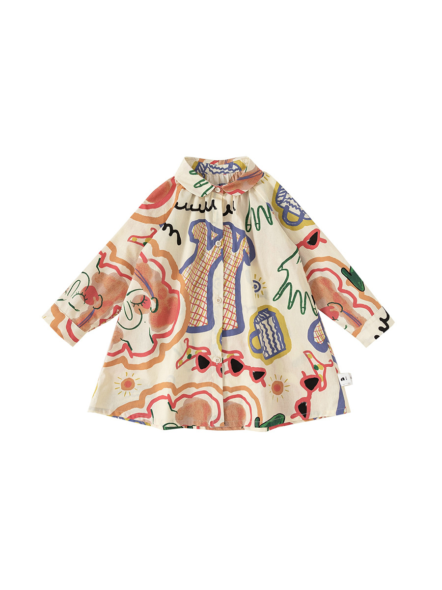Youbao ropa para niños primavera y otoño ocio niñas lindo vestido de camisa de graffiti falda para niños vestido para niños QQ22065