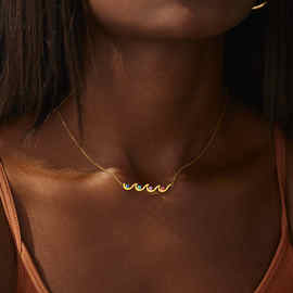 跨境热销海浪项链女个性1-12月份生日石生辰石锁骨链波浪吊坠轻奢