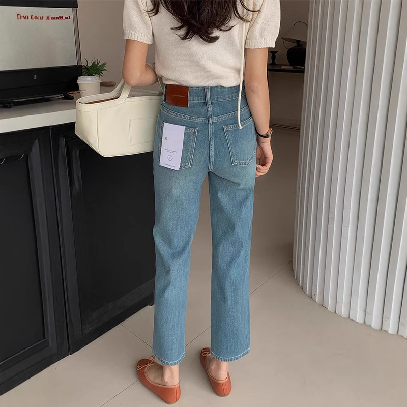 Liang Yixuan Jeans Women's K Cloth 2025 Spring Straight Leg Pants European High Waist Two-Button Nine-point French Stick Pants