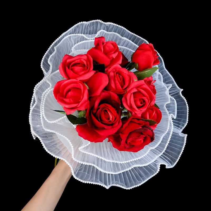 Wave Flower Wrapper Mesh White Pearl Edge Waterproofing Material de embalaje de ramo de flores