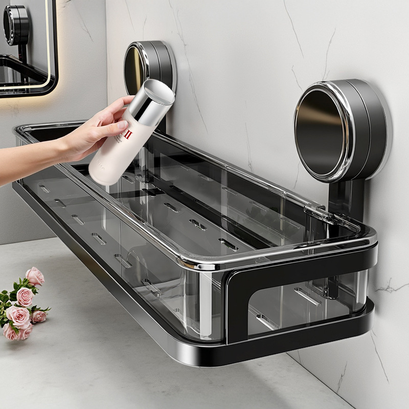 Bathroom Storage Rack Bathroom Toilet Wall-Mounted Punch-Free Washbasin Storage Bathroom Suction Cup Wall-Mounted Organizer