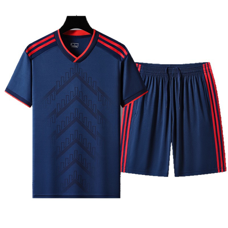 Traje deportivo de mangas cortas de verano grande hombre ropa deportiva casual tres barras ropa de correr rápida secado ropa de entrenamiento de camiseta de cuello V