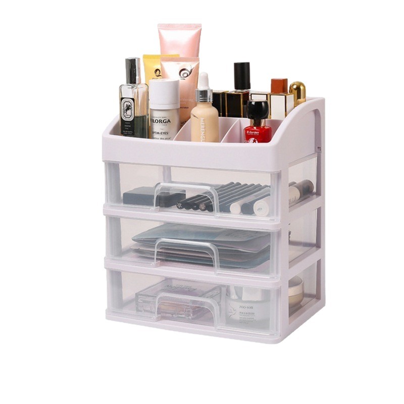 Organizador de cosméticos con cajones – para escritorio, transparente, a prueba de polvo, plástico