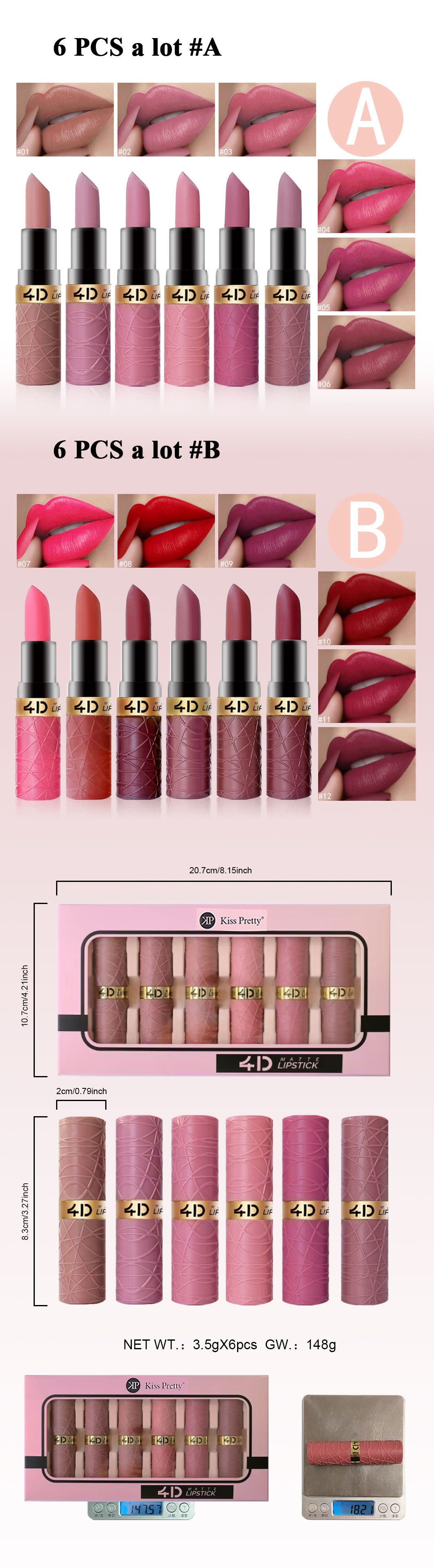6-piece matte lipstick, cross-border lip makeup, Aunt Red, easy to apply, export lip gloss set, not easy to smudge undefined