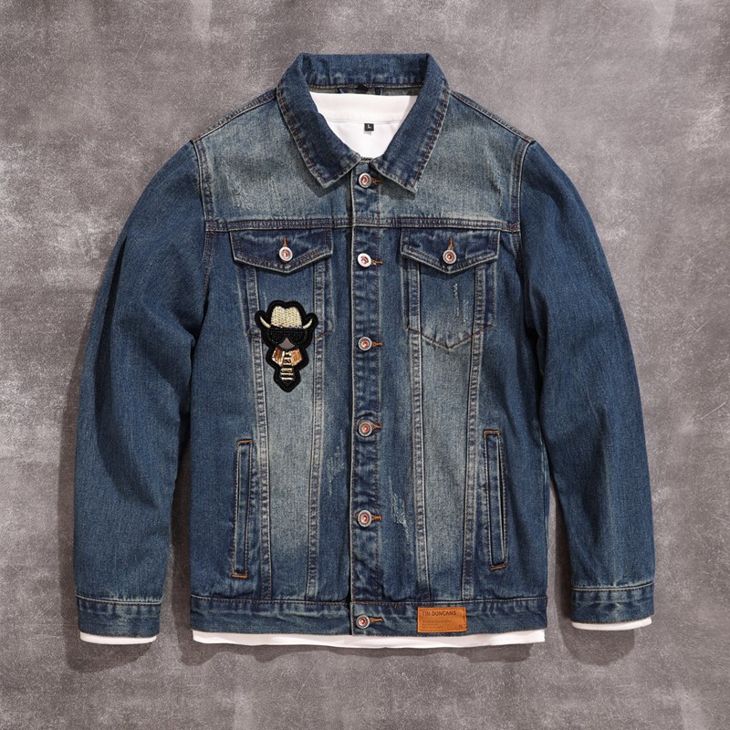 Herr denimjacka läderstil broderi lyxig motorcykelstil_voghion.com