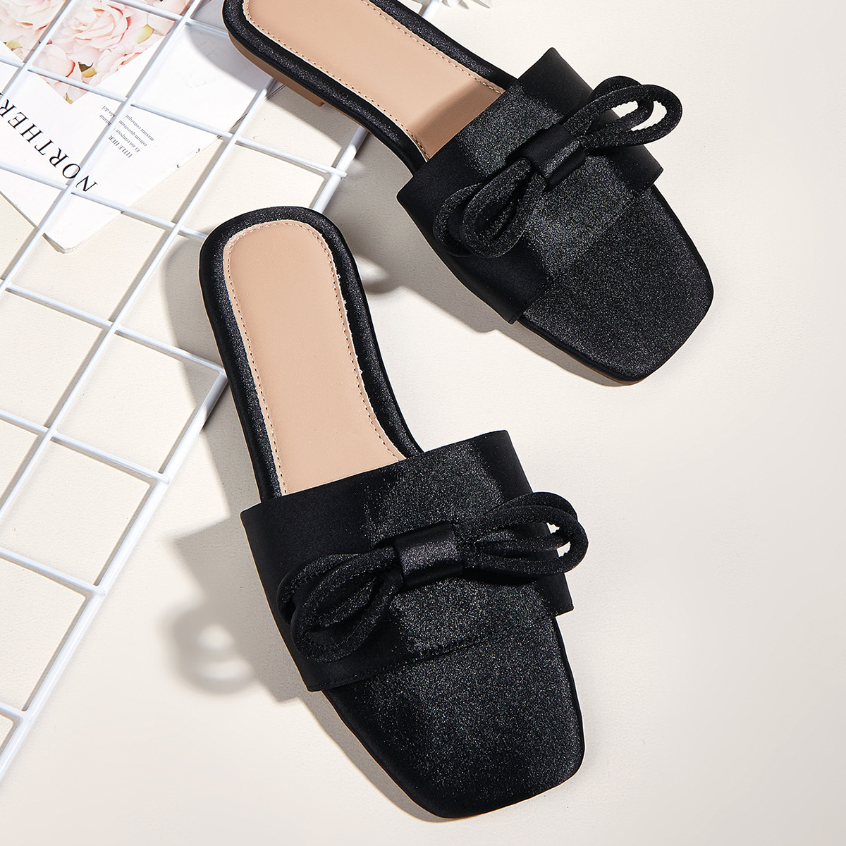 Black Bow Slippers