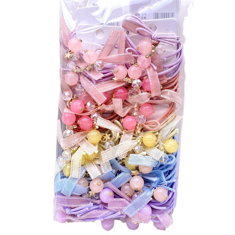 La versión coreana de la tarjeta colgante de té leche adornos de cabello nudo cinta de cuentas de cuerdas de alta elasticidad cuatro en uno correa de goma 2 tienda