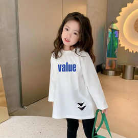 儿童衣服女童T恤春秋白色新款韩版长袖打底衫潮服炸街上衣洋气女