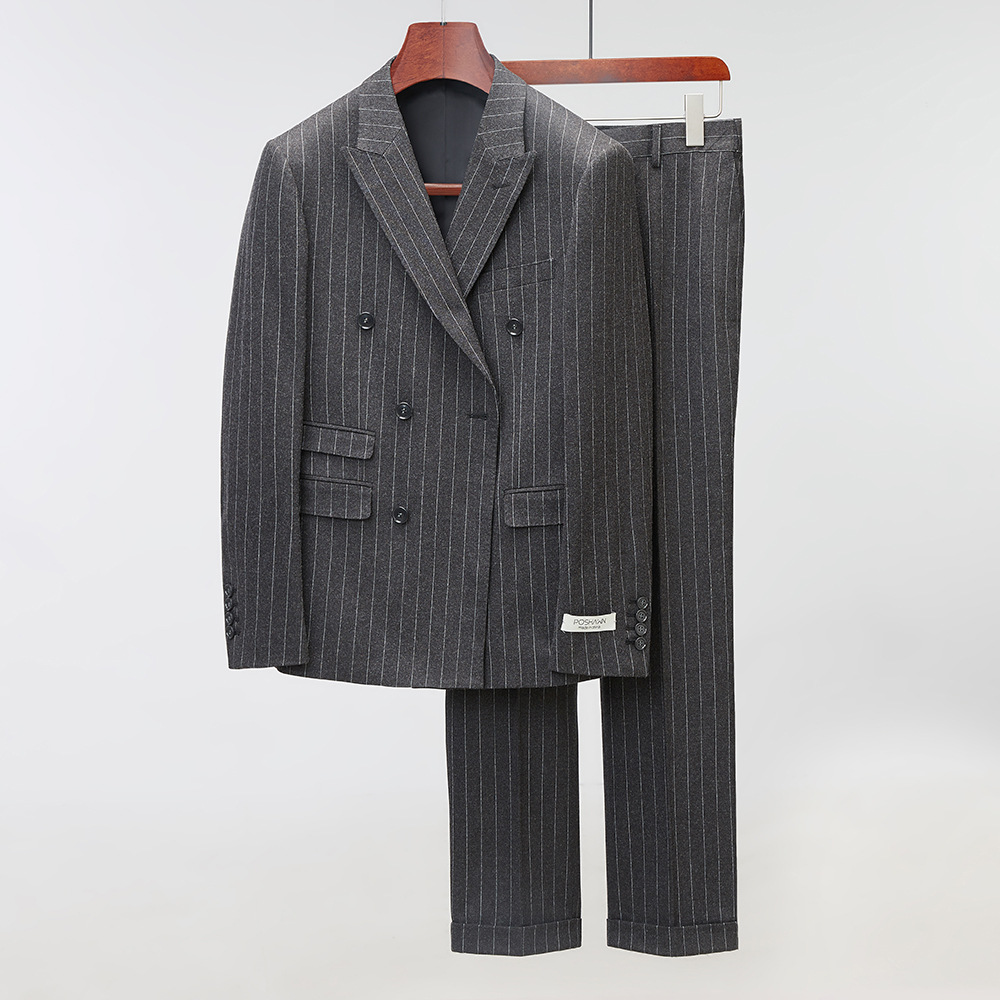2022 nuevo traje de hombre traje de zafiro azul a rayas cruzado coreano traje casual de dos piezas trajes de hombre
