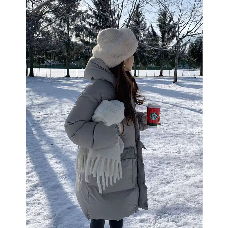 Korean Dongdaemun Oun*Ce 90 White Duck down Warm Hooded Buttoned Large Pocket Mid-Length down Jacket Winter Coat Korean Dongdaemun Oun*Ce 90 White Duck down Warm Hooded Buttoned Large Pocket Mid-Length down Jacket Winter Coat