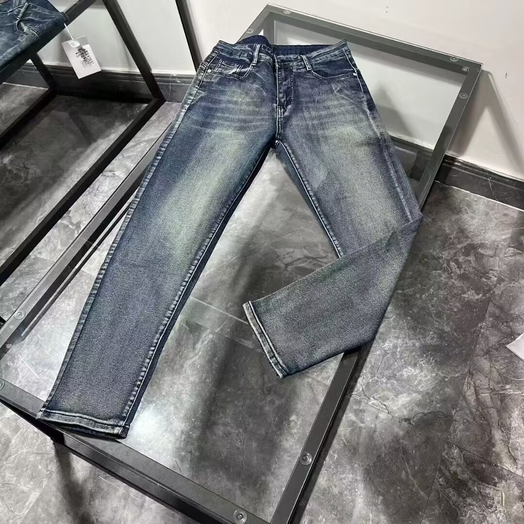 Scratch-Resistant Whisker Solid Color Versatile Men's Slim Straight-Leg Trendy Brand Stretch Denim Jeans Korean Style Casual Trendy