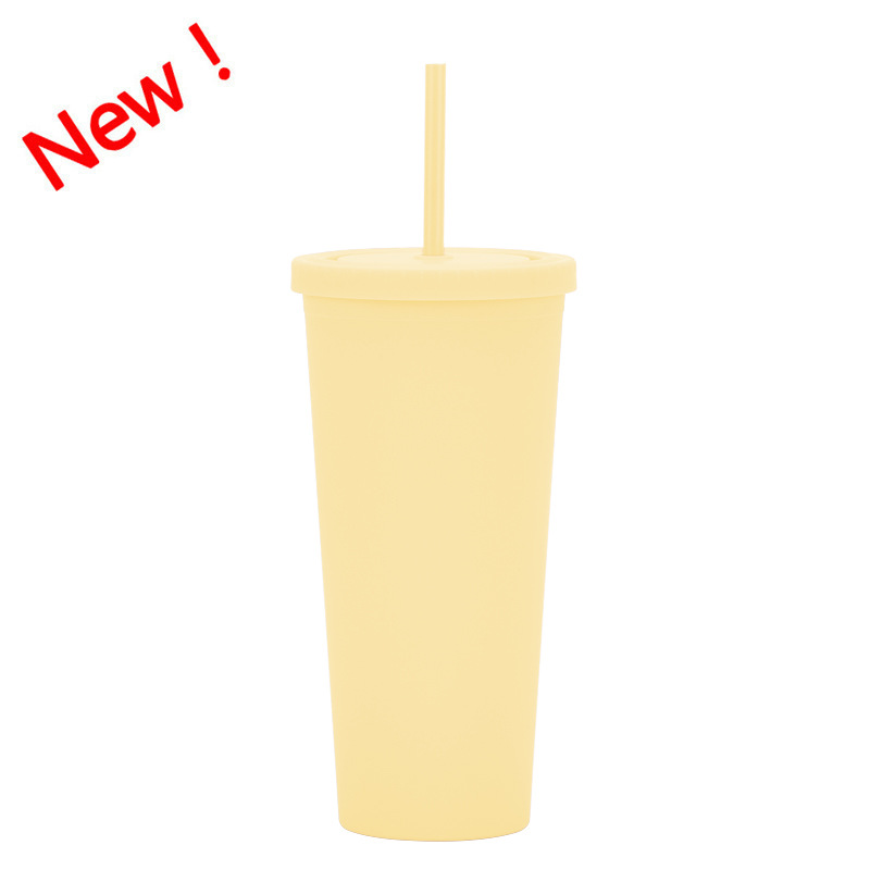 Suministro directo transfronterizo Taza de paja de plástico de doble capa personalizada simple 24oz en stock Taza de agua de gran capacidad esmerilada Taza práctica