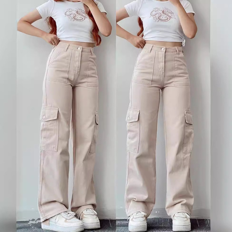 2022 European and American New Amazon All-match Casual Pants Mid-waist Three-dimensional Pocket Pants Waist Overalls